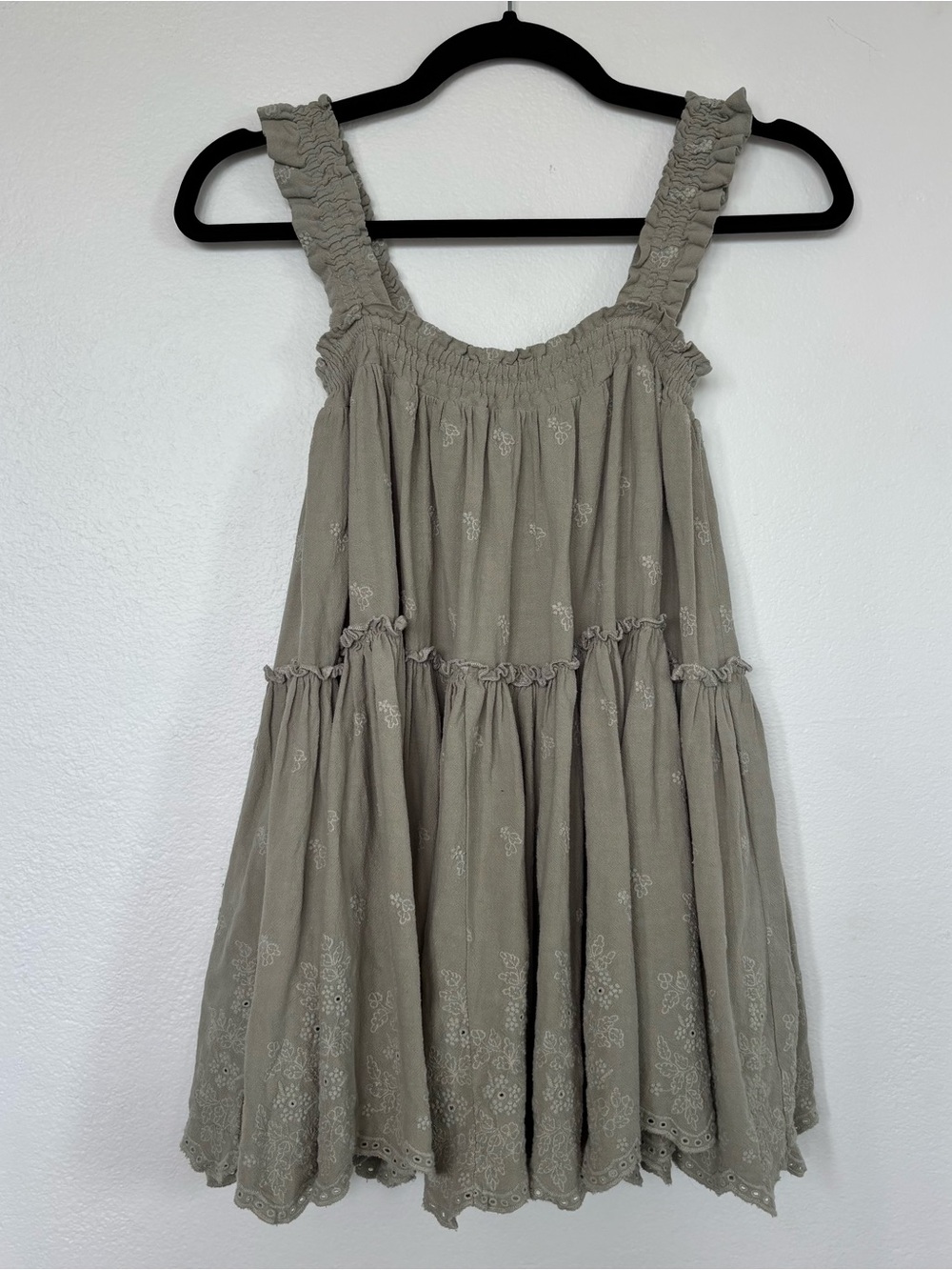 Rylee + Cru 6-7 years Cicily Dress Tiered Sundress Grapevine Embroidery Linen